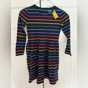 Primary Kids Long Sleeve Perfect Pocket Dress in Rainbow Stripe, size 6-7, NEW!